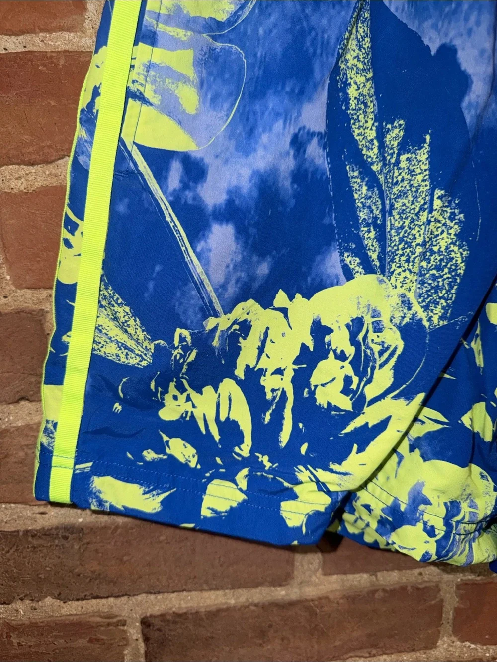 Adidas Men’s Blue & Neon Green Floral Swim Trunks Athletic Shorts